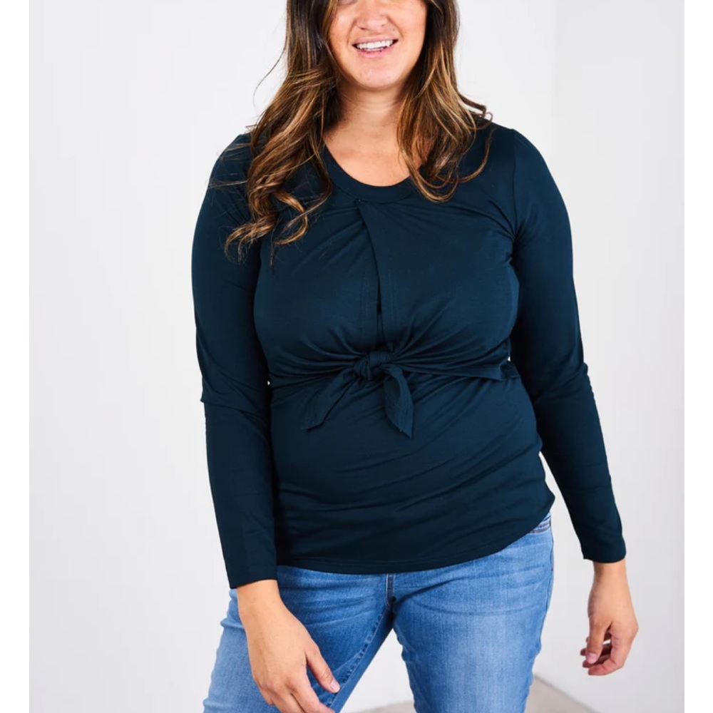 Latched Mama tie front top. Long sleeve.